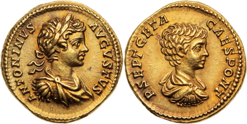 CARACALLA et GETA 
Aureus 7,17 g. frappé à ROME en 199-200 
sous le règne de leu...