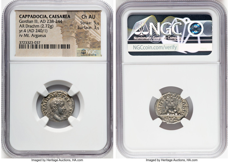 CAPPADOCIA. Caesarea. Gordian III (AD 238-244). AR drachm (18mm, 2.72 gm, 12h). ...