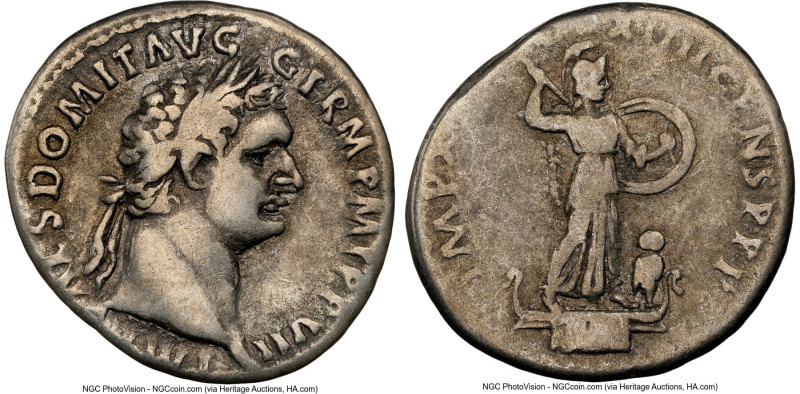 Domitian, as Augustus (AD 81-96). AR denarius (19mm, 6h). NGC Choice Fine. Rome,...