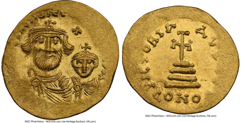 Heraclius with Heraclius Constantine (AD 613-641). AV solidus (21mm, 4.53 gm, 7h...