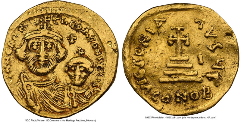 Heraclius with Heraclius Constantine (AD 613-641). AV solidus (20mm, 4.44 gm, 7h...