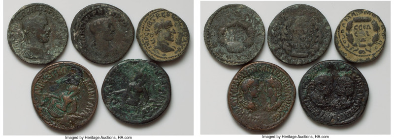 ANCIENT LOTS. Roman Provincial. Lot of five (5) AE issues. Fine, flan adjustment...