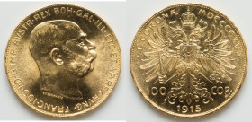 Franz Joseph I gold Restrike 100 Corona 1915 UNC, Vienna mint, KM2819, Fr-507R. 37.1mm. 33.85gm. HID09801242017 © 2023 Heritage Auctions | All Rights ...