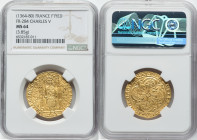 Charles V (1364-1380) gold Franc à Pied ND (from 1365) MS64 NGC, Uncertain mint, Fr-284, Dup-360. 3.85gm. KAROLVS • DI • GR | FRAnCORV • RЄX (annulet)...