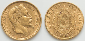 Napoleon III gold 20 Francs 1864-A XF, Paris mint, KM801.1, Gad-1062. 21.2mm. 6.44gm. HID09801242017 © 2023 Heritage Auctions | All Rights Reserved