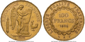 Republic gold 100 Francs 1886-A MS60 NGC, Paris mint, KM832, Gad-1137. An increasingly popular type that is found here in a solid Mint State designati...