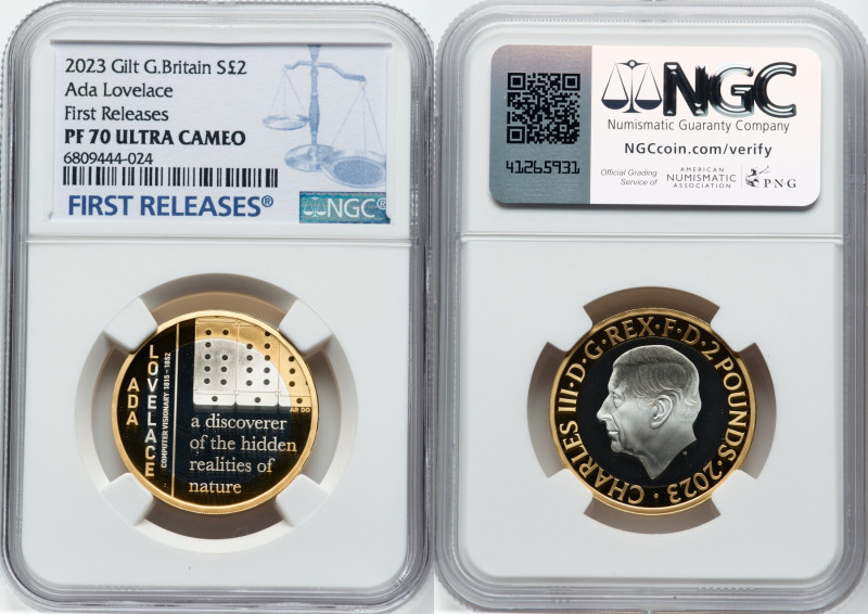 Charles III gilt-silver Proof "Ada Lovelace" 2 Pounds 2023 PR70 Ultra Cameo NGC,...