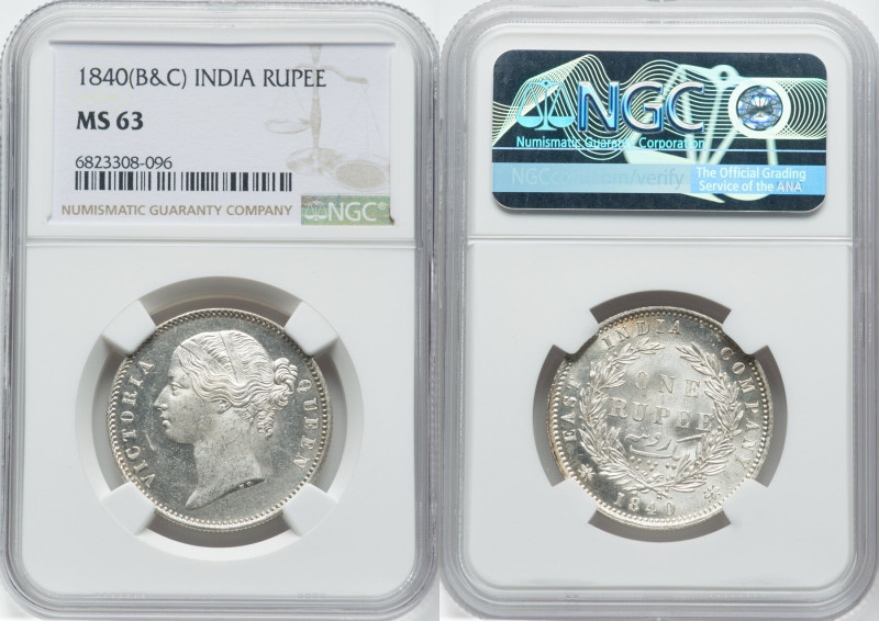 British India. Victoria Rupee 1840-(b & c) MS63 NGC, Calcutta mint, KM458. HID09...