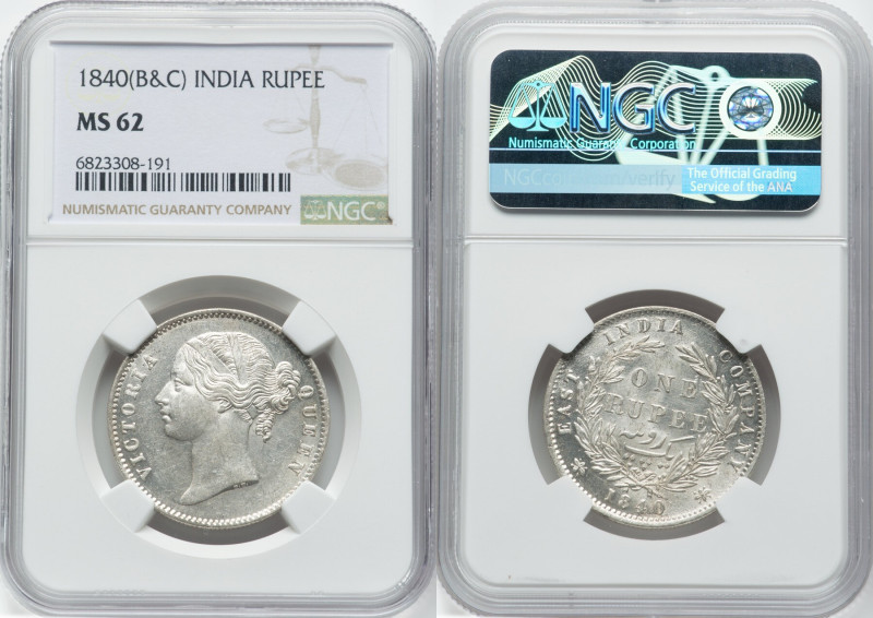 British India. Victoria Rupee 1840-(b & c) MS62 NGC, Calcutta mint, KM458. HID09...