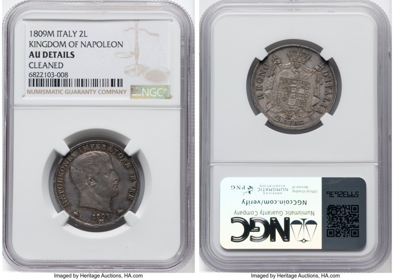 Pair of Certified 2 Lire NGC, 1) Kingdom of Napoleon. Napoleon 2 Lire 1809-M - A...