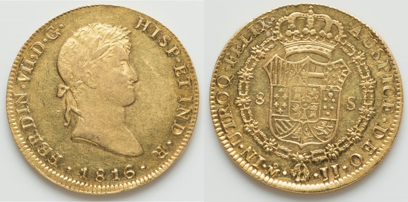 Ferdinand VII gold Escudos 1816 Mo-JJ AU (Obverse Scratch), Mexico City mint, KM...