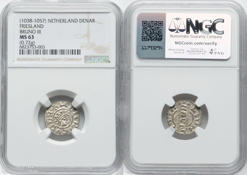 Friesland. Bruno III Denar ND (1038-1057) MS63 NGC, Leeuwarden mint, Dannenberg ...