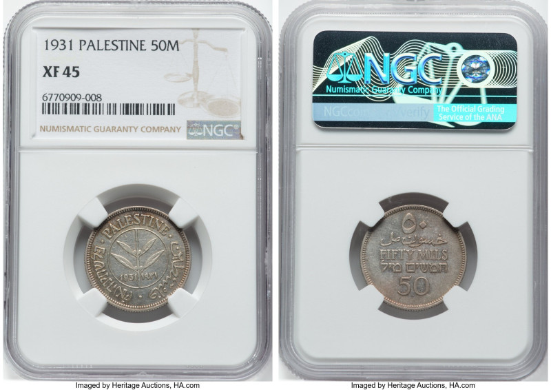 British Mandate Pair of Certified 50 Mils NGC, 1) 50 Mils 1931 - XF45, Royal min...