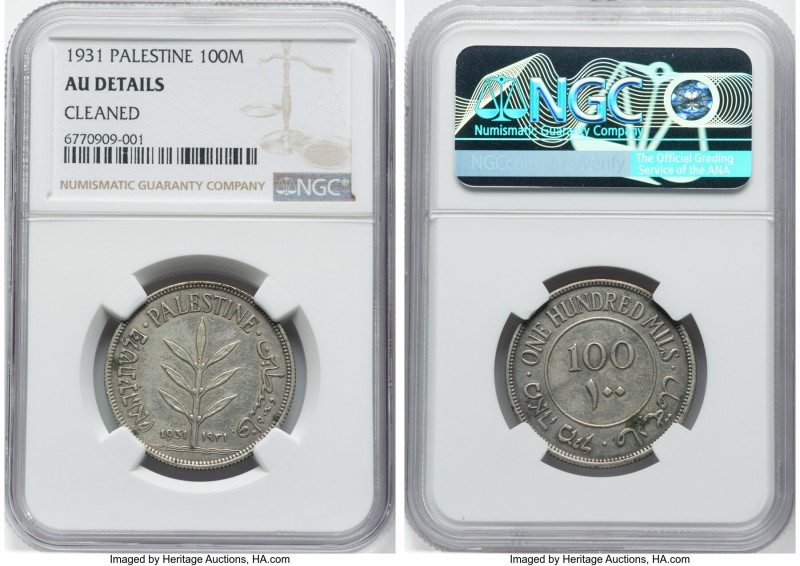 British Mandate 100 Mils 1931 AU Details (Cleaned) NGC, British Royal mint, KM7....