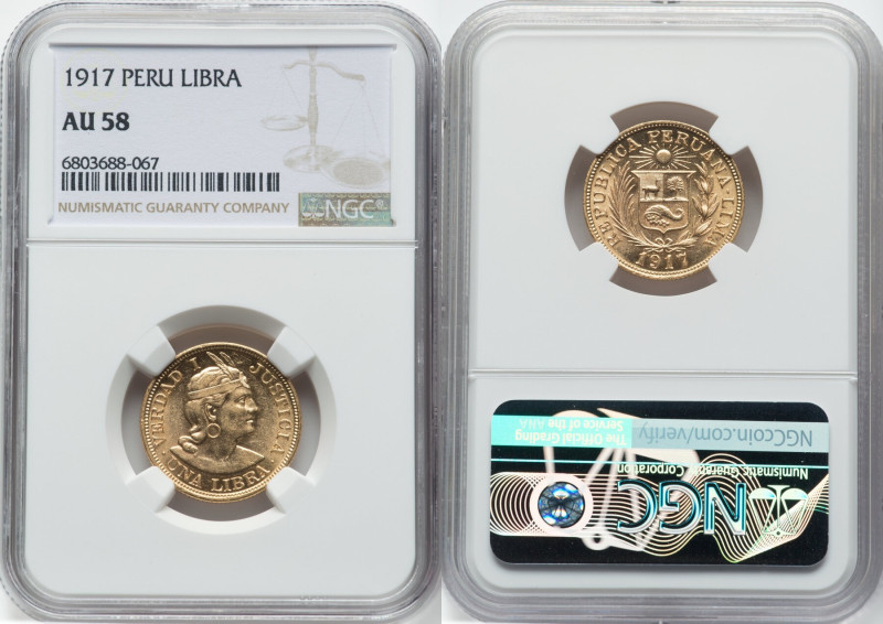 Republic gold Libra 1917 AU58 NGC, Lima mint, KM207, Fr-73. HID09801242017 © 202...