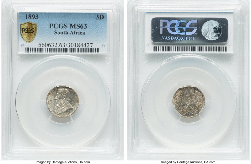 Republic 3 Pence 1893 MS63 PCGS, Pretoria mint, KM3. HID09801242017 © 2023 Herit...