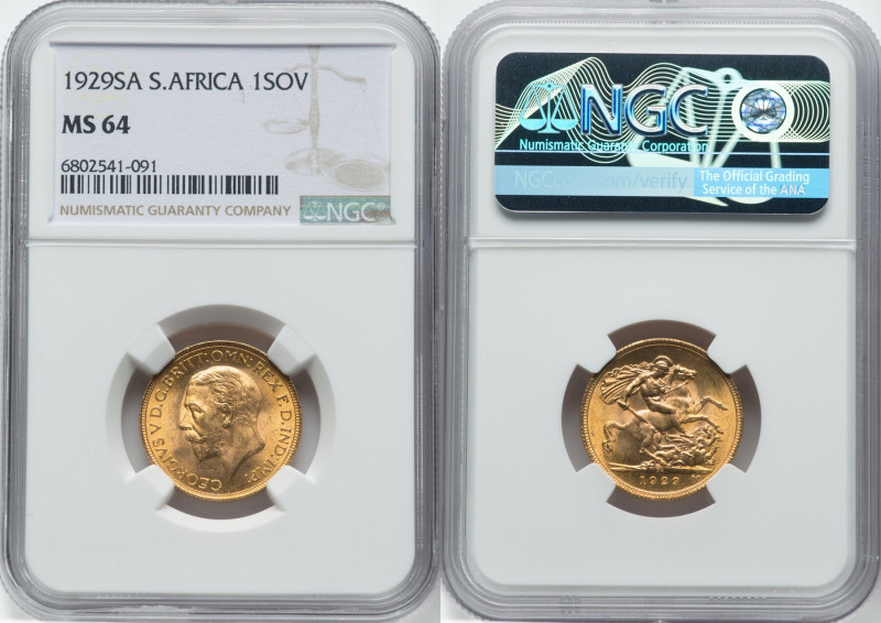 George V gold Sovereign 1929-SA MS64 NGC, Pretoria mint, KM-A22, S-4004. HID0980...