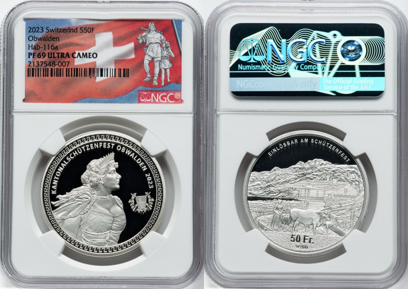 Confederation silver Proof "Obwalden Shooting Festival" 50 Francs 2023 PR69 Ultr...