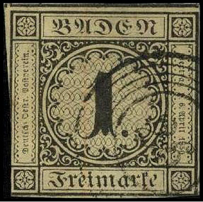 ALTDEUTSCHLAND. 
BADEN- MARKEN. 
1 Kr. schw. a. sämisch oben überrand., l. ang...