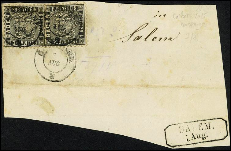 ALTDEUTSCHLAND. 
BADEN- MARKEN. 
1 Kr. schwarz liniert gez. 13 1/2, wg. Paar u...