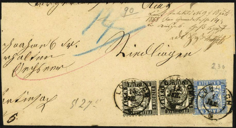 ALTDEUTSCHLAND. 
BADEN- MARKEN. 
1 Kr. schw. a. weiss, senkr. Paar u. 6 Kr. he...