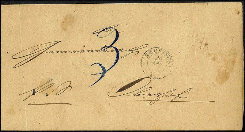 ALTDEUTSCHLAND. 
BADEN- LANDPOSTMARKEN. 
3 Kr. Landpost gelb "121" klar rs. wi...