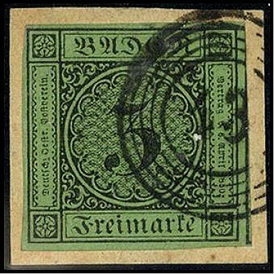 ALTDEUTSCHLAND. 
BADEN- ORTSNUMMERNSTEMPEL. 
"43" Freiburg klar, gerade a. 3 K...