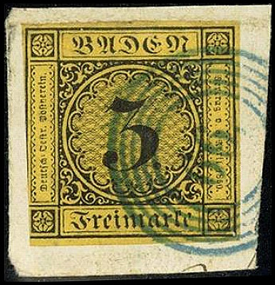 ALTDEUTSCHLAND. 
BADEN- ORTSNUMMERNSTEMPEL. 
"66" Jestetten blau a. 3 Kr. schw...