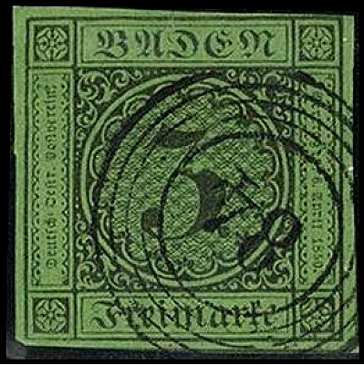 ALTDEUTSCHLAND. 
BADEN- ORTSNUMMERNSTEMPEL. 
"84" Lörrach, klar a. 3 Kr. schw....