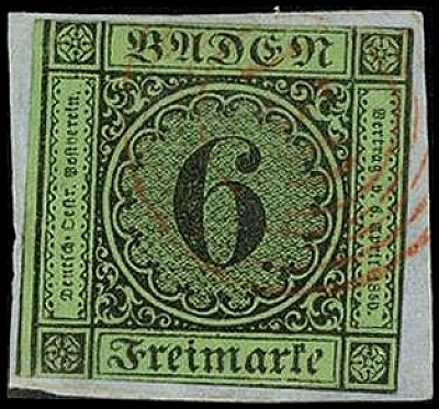 ALTDEUTSCHLAND. 
BADEN- ORTSNUMMERNSTEMPEL. 
"150" Waghäusl rot, a. 6 Kr. gelb...