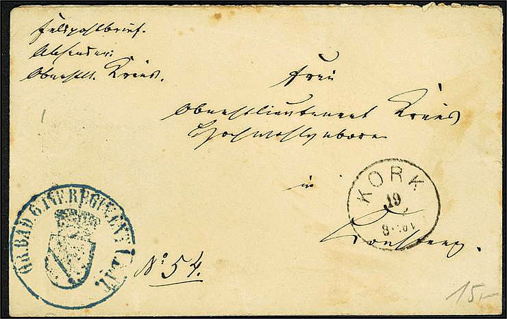 ALTDEUTSCHLAND. 
BADEN- FELDPOST. 
KORK K1 Gr. Stempel blau GR. BAD 6. INF. RE...