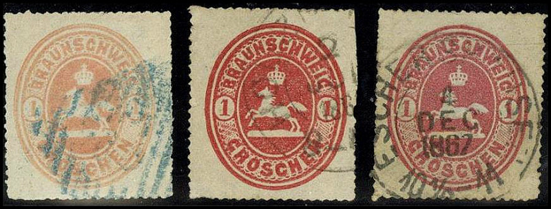 ALTDEUTSCHLAND. 
BRAUNSCHWEIG- MARKEN. 
1 Gr. rosa- karmin 3 Nuancen, Nr. Stpl...