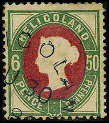 ALTDEUTSCHLAND. 
HELGOLAND- MARKEN. 
6P./ 50 Pf.grün / dunkellilakarmin sign. ...