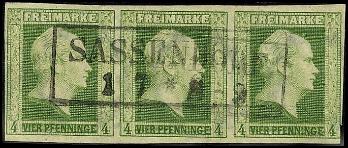 ALTDEUTSCHLAND. 
PREUSSEN- MARKEN. 
4 Pfennig grün, farbfrisch, waager. Dreier...