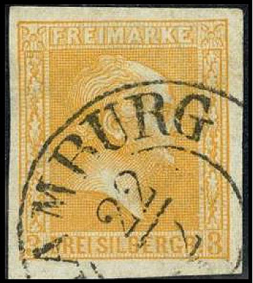 ALTDEUTSCHLAND.
PREUSSEN- MARKEN.
3 Sgr. gelborange breitr., winz. Eckbug, (H)...