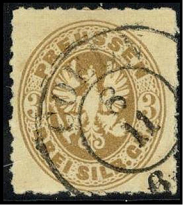 ALTDEUTSCHLAND. 
PREUSSEN- ORTSSTEMPEL. 
COELN 8.11.67 K2 a. 3 Sgr. olivbraun....