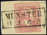 ALTDEUTSCHLAND. 
PREUSSEN- ORTSSTEMPEL. 
MÜNSTER (Westf.) R2 vollst. klar, zentr.a. 1 Sgr. rosa voll- breitr. Mi. 10a. . 


Kab. ∆