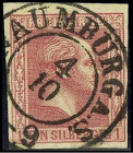 ALTDEUTSCHLAND. 
PREUSSEN- ORTSSTEMPEL. 
NAUMBURG A.S. 4 10 K2 a. 1 Sgr. lebhaftrosa, breitr. Mi. 10a. . 


Kab.⊙