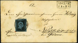 ALTDEUTSCHLAND. 
PREUSSEN- NUMMERNSTEMPEL. 
"31" ANCLAM (Anhalt) R2 n. Nitzow (1857) a. 2 Sgr. schw. a. blau, voll- breitr., kl. Randkerbe. Mi. 3 (7...