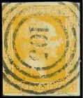 ALTDEUTSCHLAND. 
PREUSSEN- NUMMERNSTEMPEL. 
"105" Berlin Post-Sped.-Amt, zentr.,klar a. 3 Sgr. gelb, 3 S. breitr., l. tangiert. Mi. 8b (120,-). . 
...