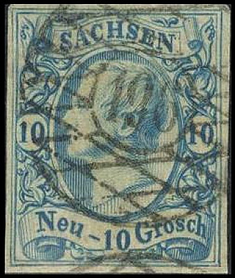 ALTDEUTSCHLAND. 
SACHSEN- MARKEN. 
10 Ngr. blau vollrandig, Rand geschönt "196...