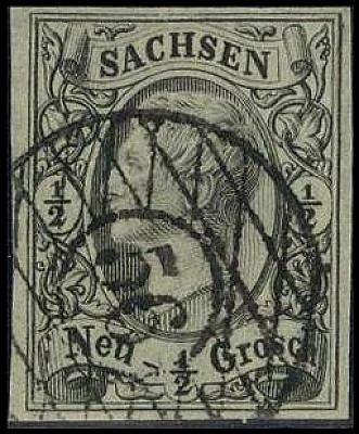 ALTDEUTSCHLAND. 
SACHSEN- NUMMERNSTEMPEL. 
"56" Ronneburg zentrisch, klar a. 1...