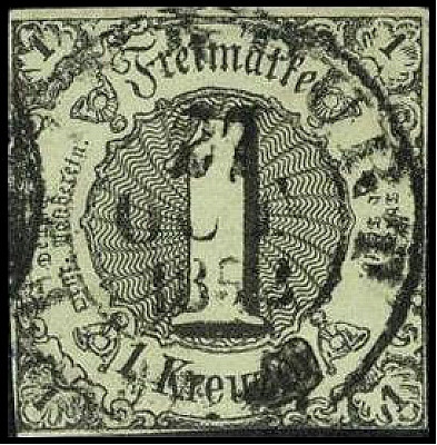 ALTDEUTSCHLAND. 
THURN UND TAXIS- ORTSSTEMPEL. 
FR(ANK)FURT K2 a. 1 Kr. schw. ...