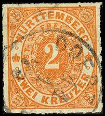 ALTDEUTSCHLAND. 
WÜRTTEMBERG- MARKEN. 
2 Kr. lebhaftorange K2 DOERZ(BACH). Mi....