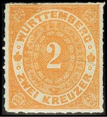 ALTDEUTSCHLAND. 
WÜRTTEMBERG- MARKEN. 
2 Kr. hellgelblichorange. Mi. 37a * (22...