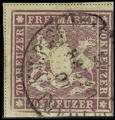 ALTDEUTSCHLAND. 
WÜRTTEMBERG- MARKEN. 
70 Kr. rotlila, H STUTTGART K.W. POSTAM...
