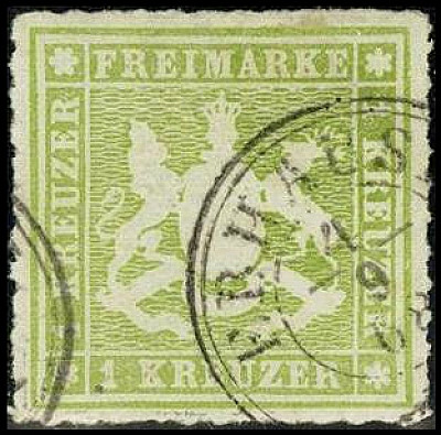 ALTDEUTSCHLAND. 
WÜRTTEMBERG- ORTSSTEMPEL. 
EBHAUS(EN) K3 klar a. 1 Kr. gelbgr...
