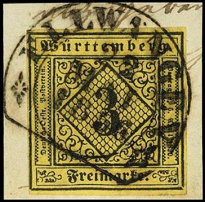 ALTDEUTSCHLAND. 
WÜRTTEMBERG- ORTSSTEMPEL. 
ELLWANGEN, Steigbügelhalter a. 3 K...