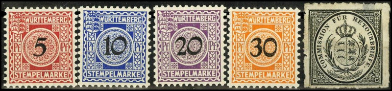 ALTDEUTSCHLAND. 
WÜRTTEMBERG- GANZSACHEN. 
STEUERMARKEN. 5, 10, 20, 30 Pfg ** ...