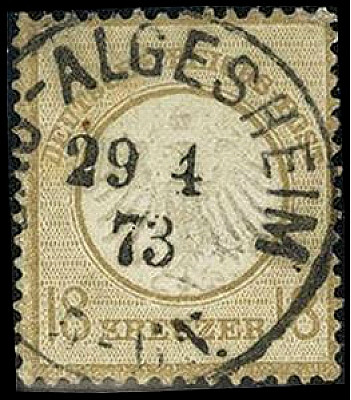DEUTSCHES REICH. 
KAISERREICH. 
MARKEN. 18 Kreuzer ockerbraun, kl. Schild GAU-...